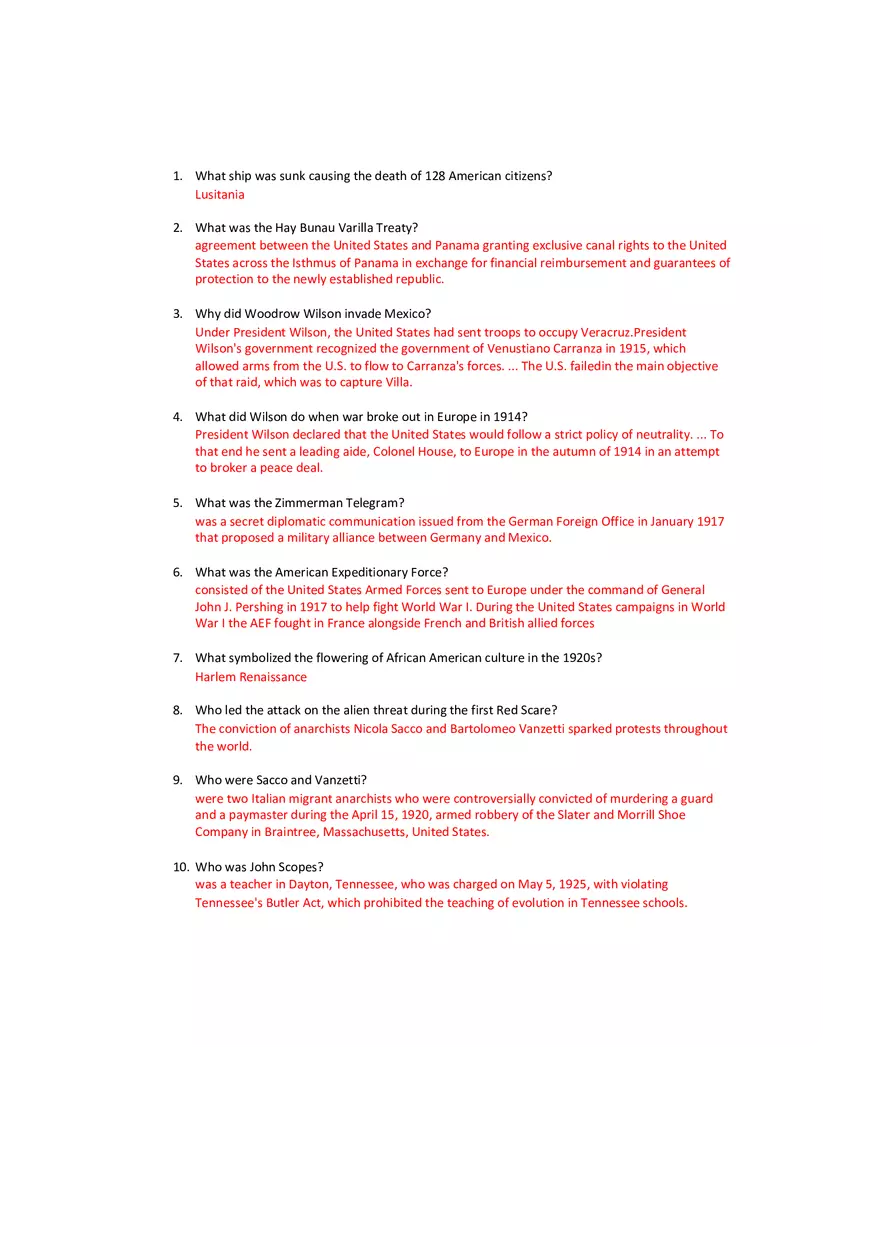 History Of The United States Since 1877 Final Study Sheet - Page 1