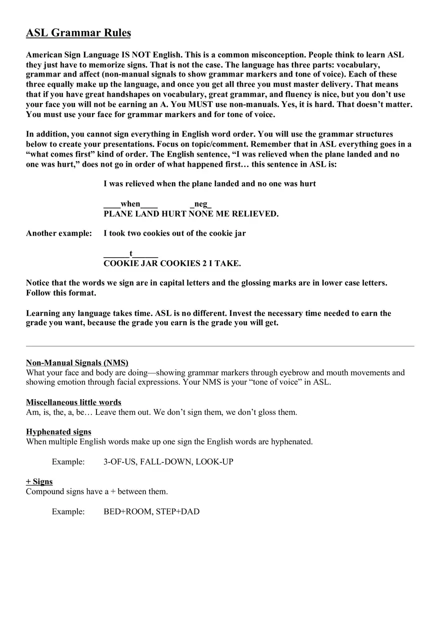 Grammar Rules - Information About ASL - Page 1