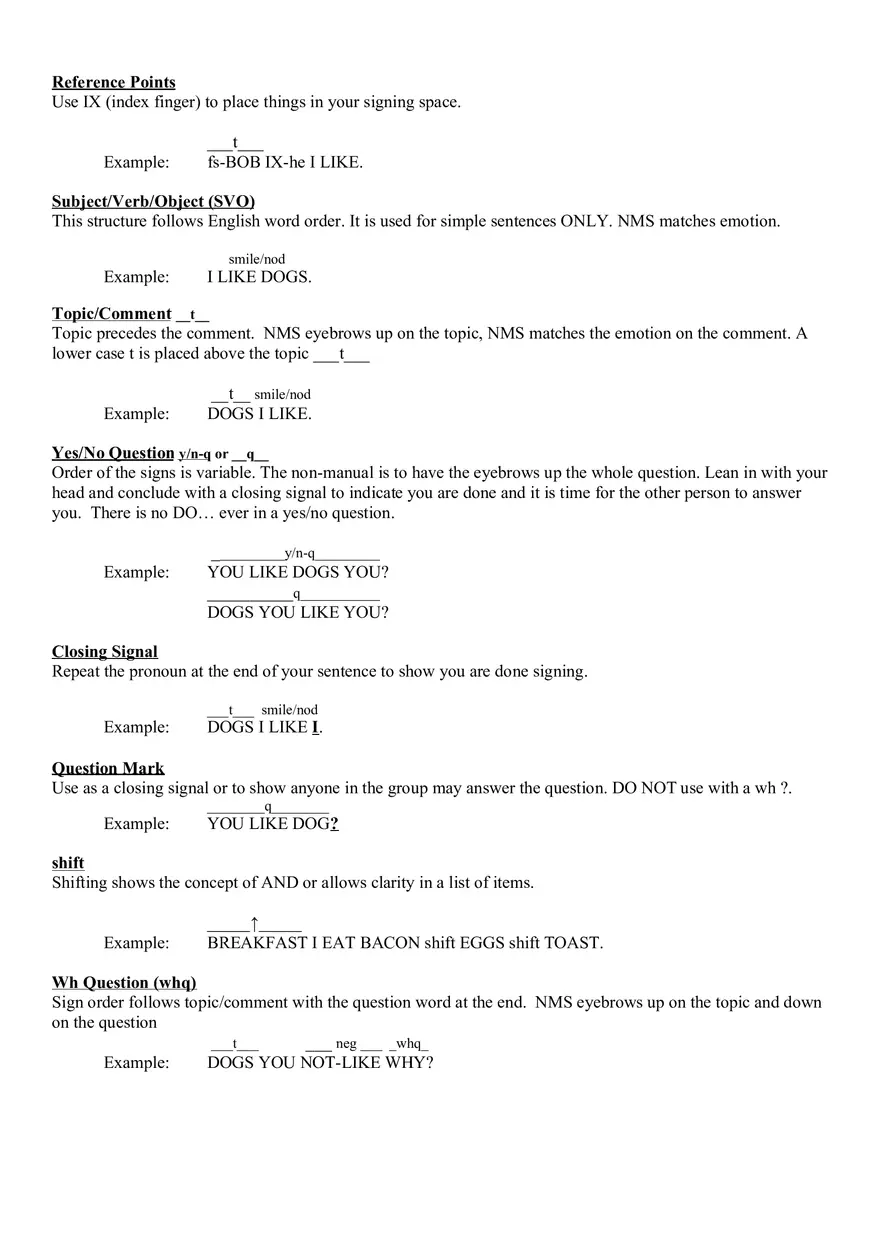 Grammar Rules - Information About ASL - Page 2