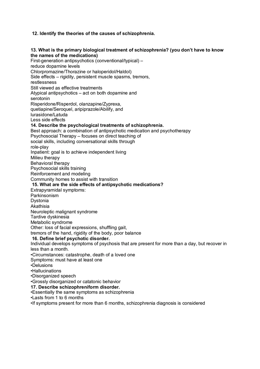 Abnormal Psychology Study Guide Exam 1 Overview 2 - Page 5