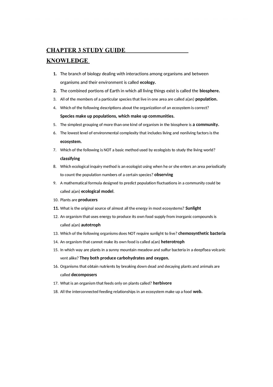 Biological Foundation Chapter 3 Study Guide - Page 1