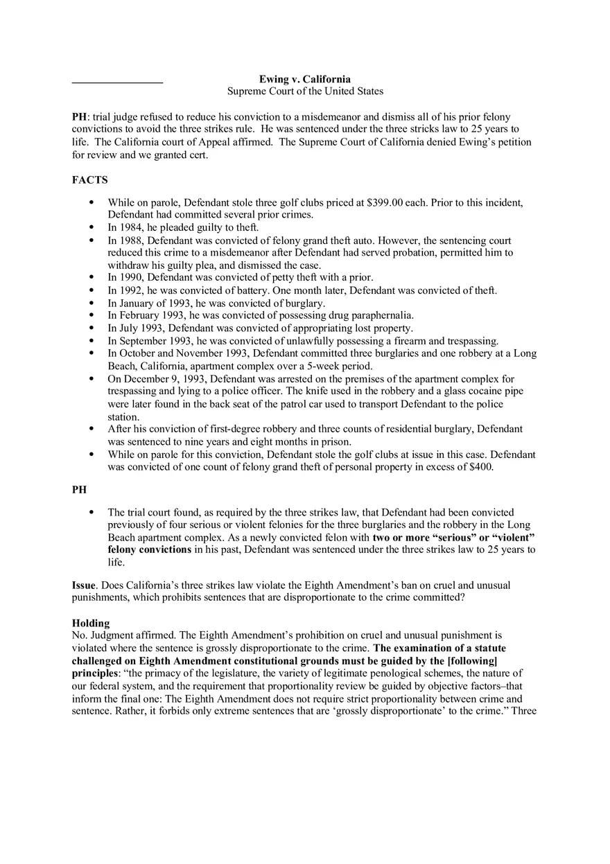 Ewing Case Brief Criminal Law - Page 1