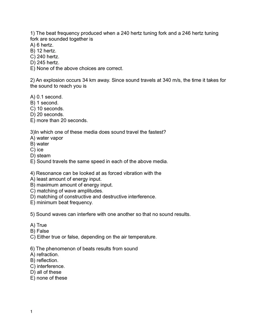 Sound Waves and Resonance Conceptual Questions - Page 1