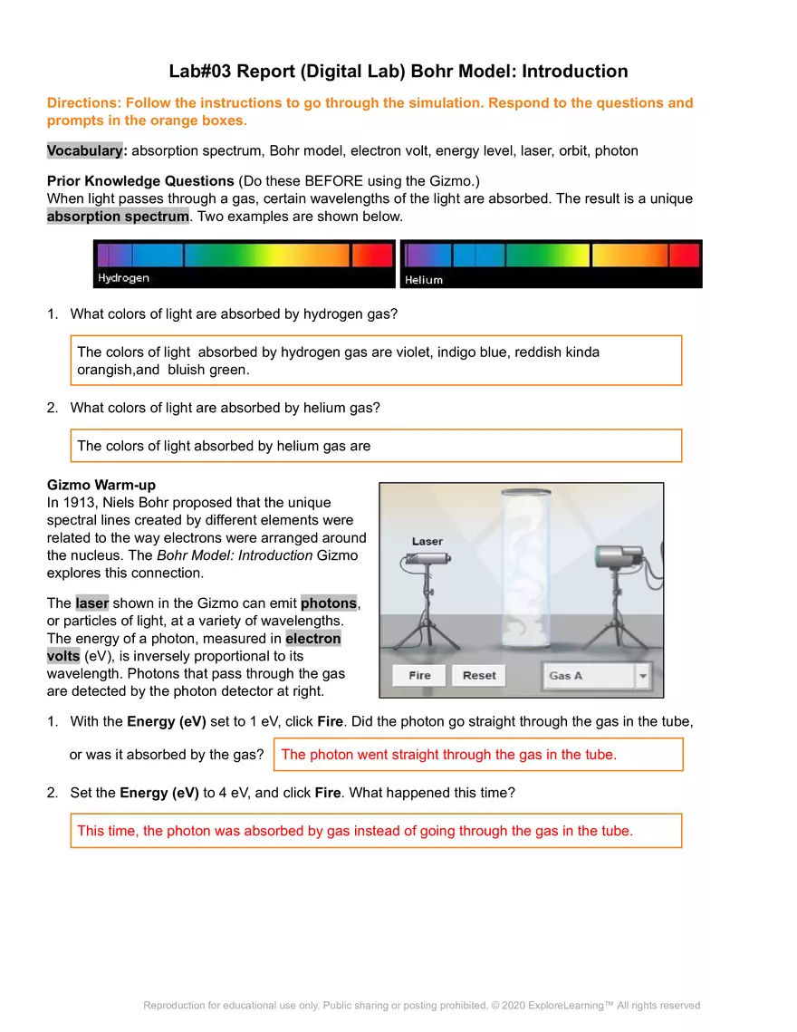 Lab#03 Report (Digital Lab) Bohr Model: Introduction - Page 1