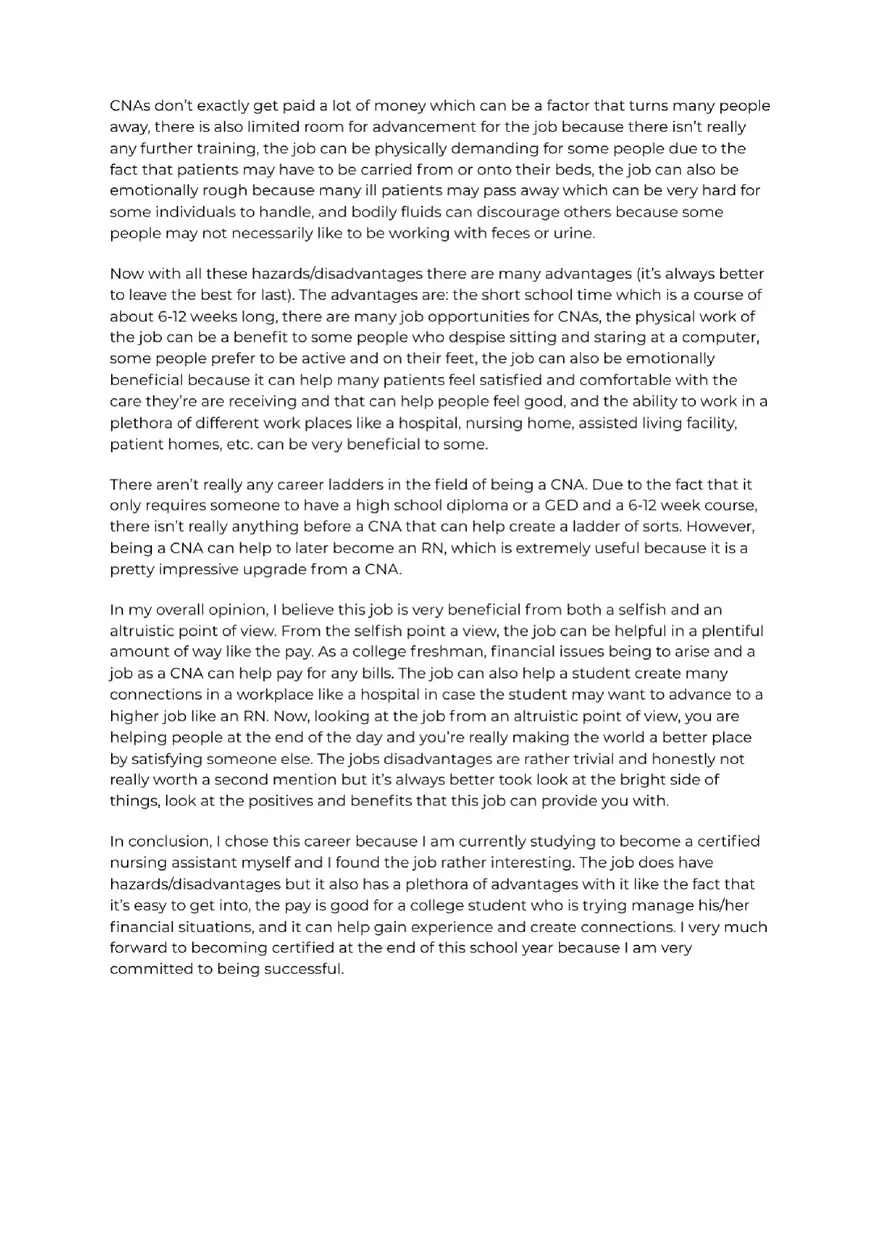 A Career Of Certified Nursing Assistant Essay - Page 2
