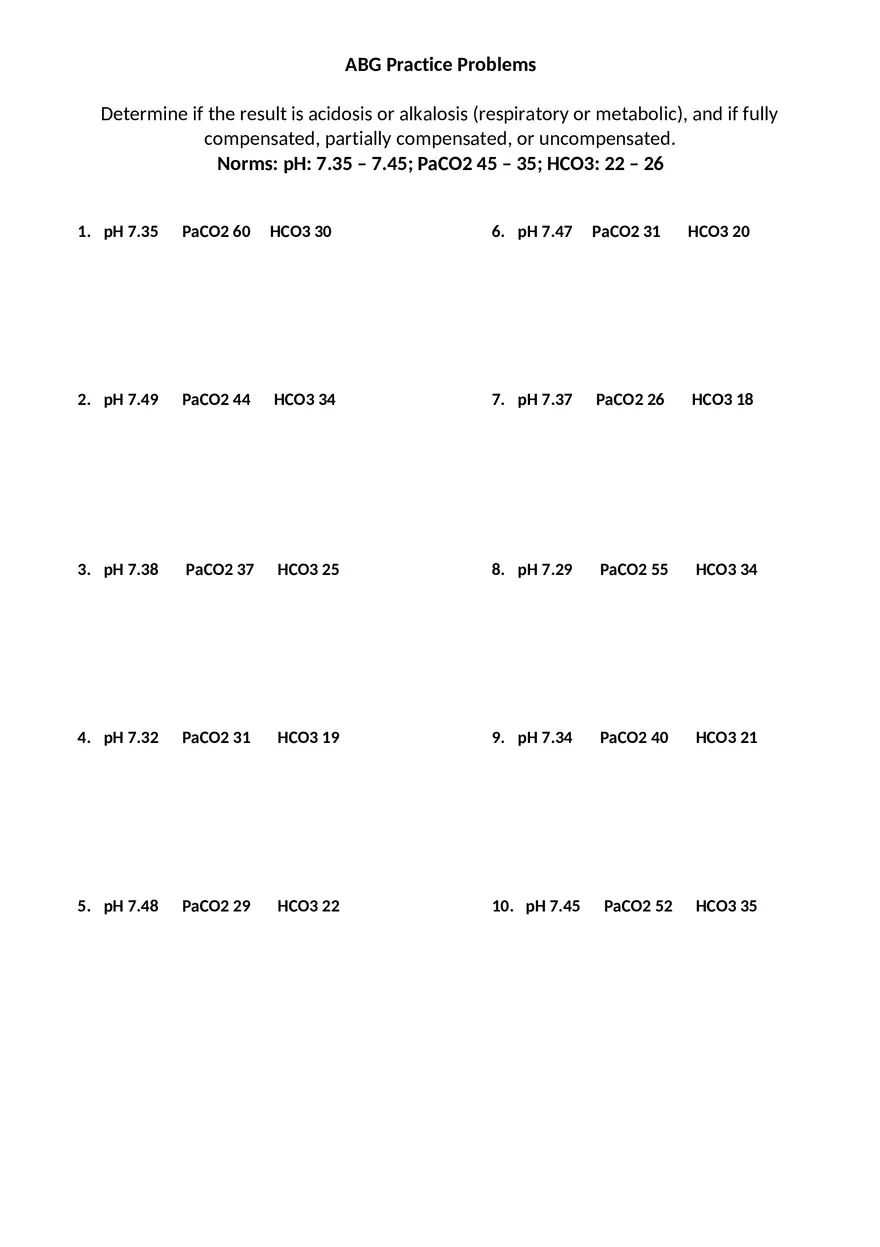 Chemistry 20 Questions ABG Practice Problems - Page 1