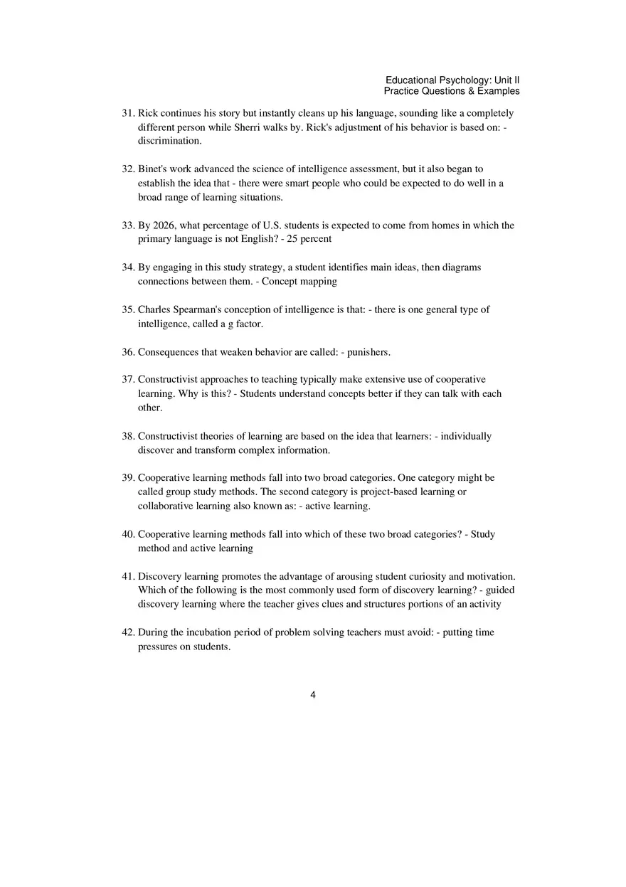 Educational Psychology Unit 2 Practice Test - Page 10