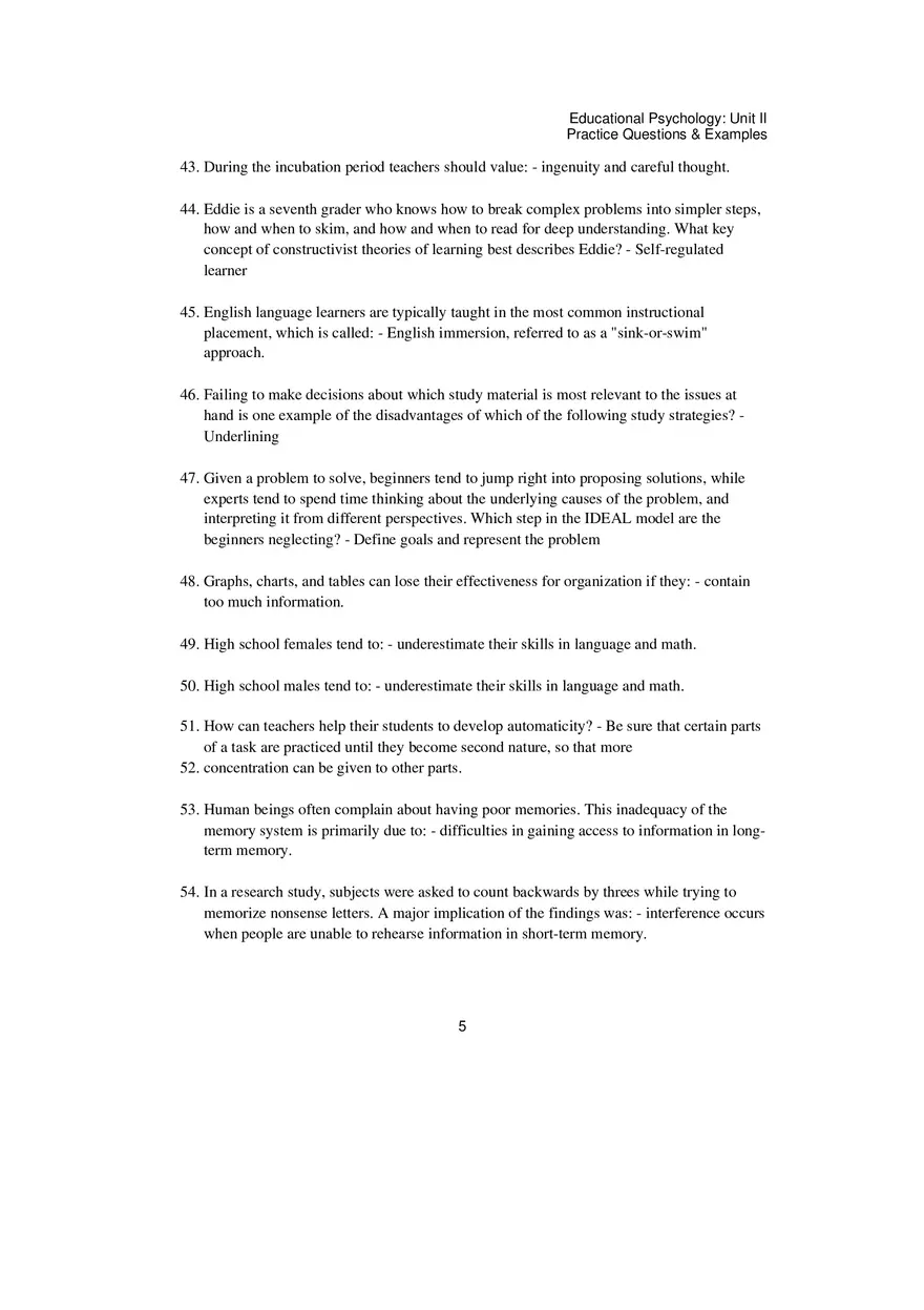 Educational Psychology Unit 2 Practice Test - Page 11