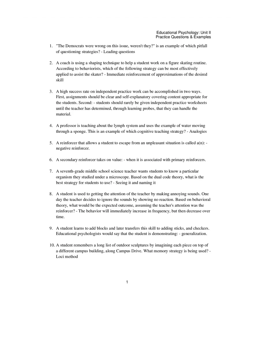 Educational Psychology Unit 2 Practice Test - Page 1