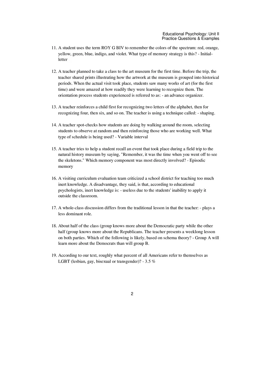 Educational Psychology Unit 2 Practice Test - Page 2