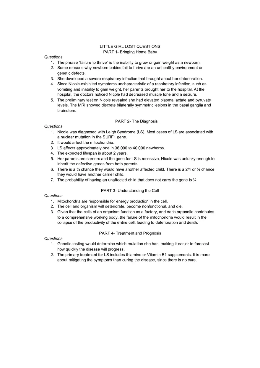 Little Girl Lost Questions - Page 1