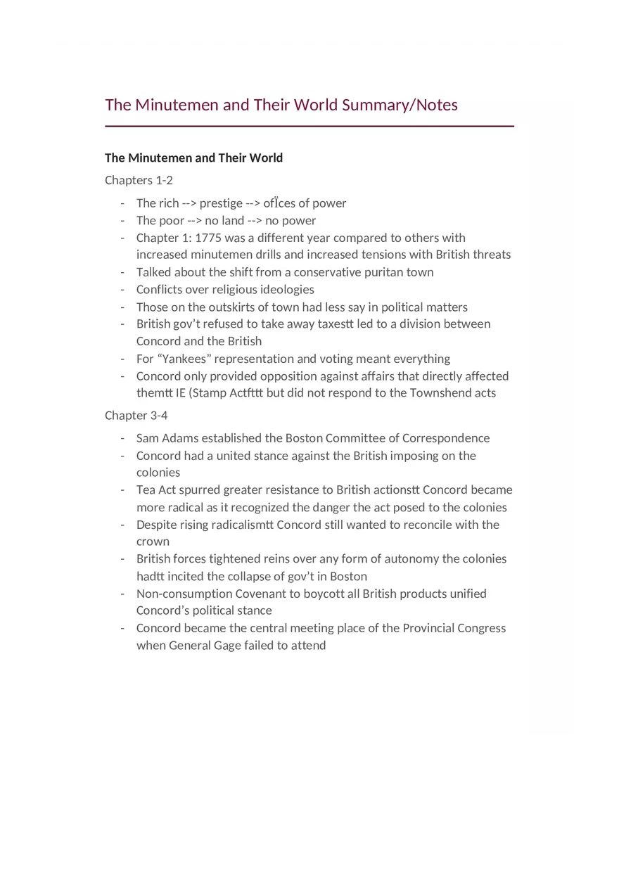 Summary The Minutemen and Their World - Page 1