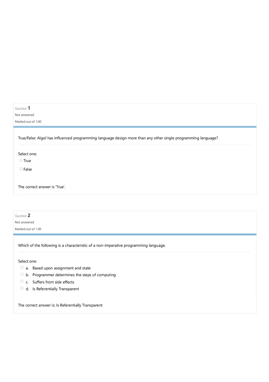 Comparative Programming Languages Review Quiz Attempt Review - Page 1