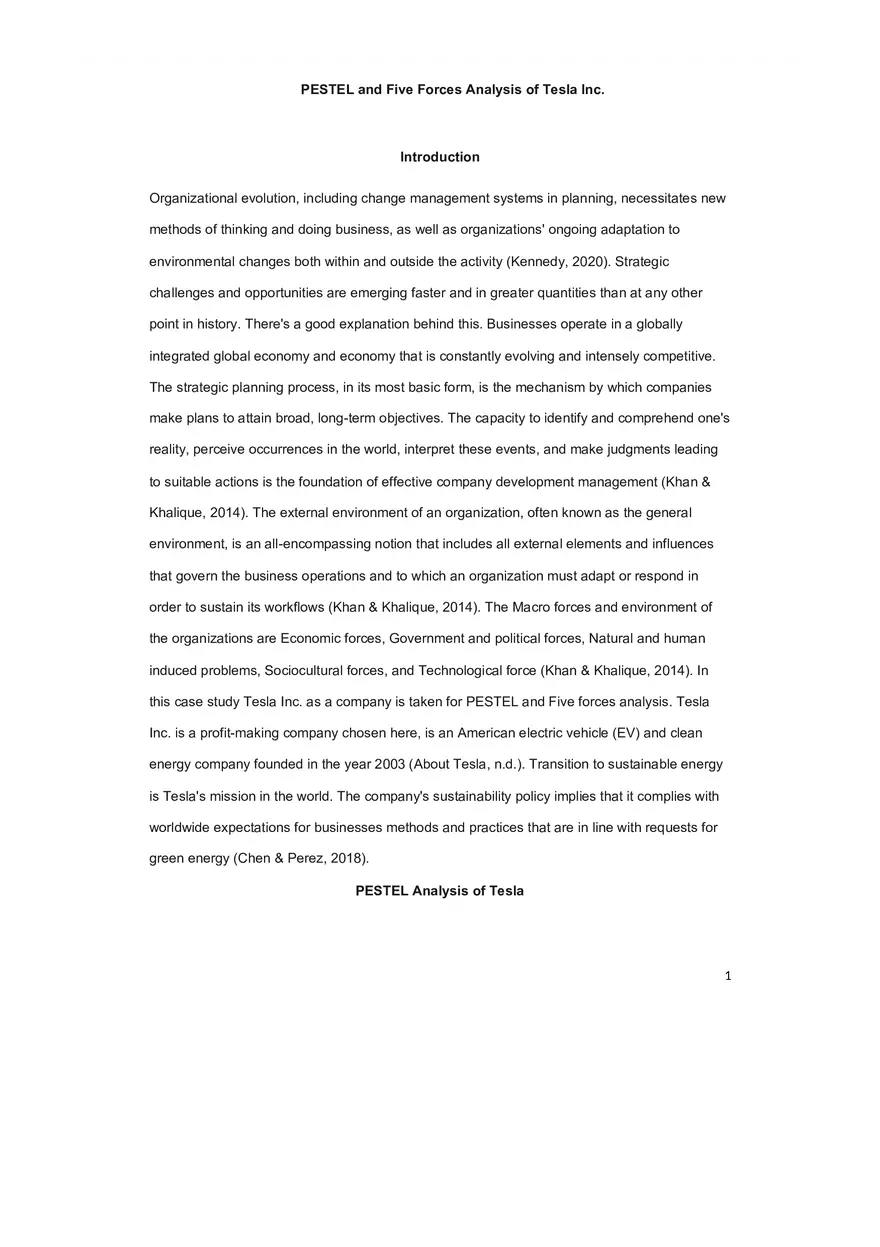 Pestel and Five Forces Analysis of Tesla Inc - Page 1