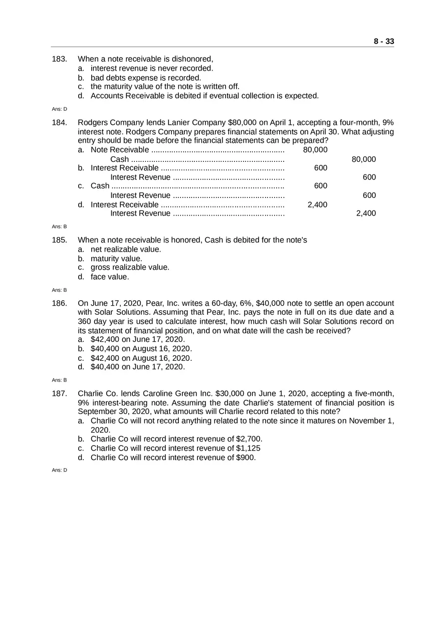 Accounting for Receivables Answer Key Part 4 - Page 2
