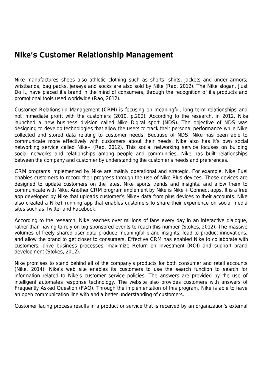 Nike’s Customer Relationship Management - Page 1