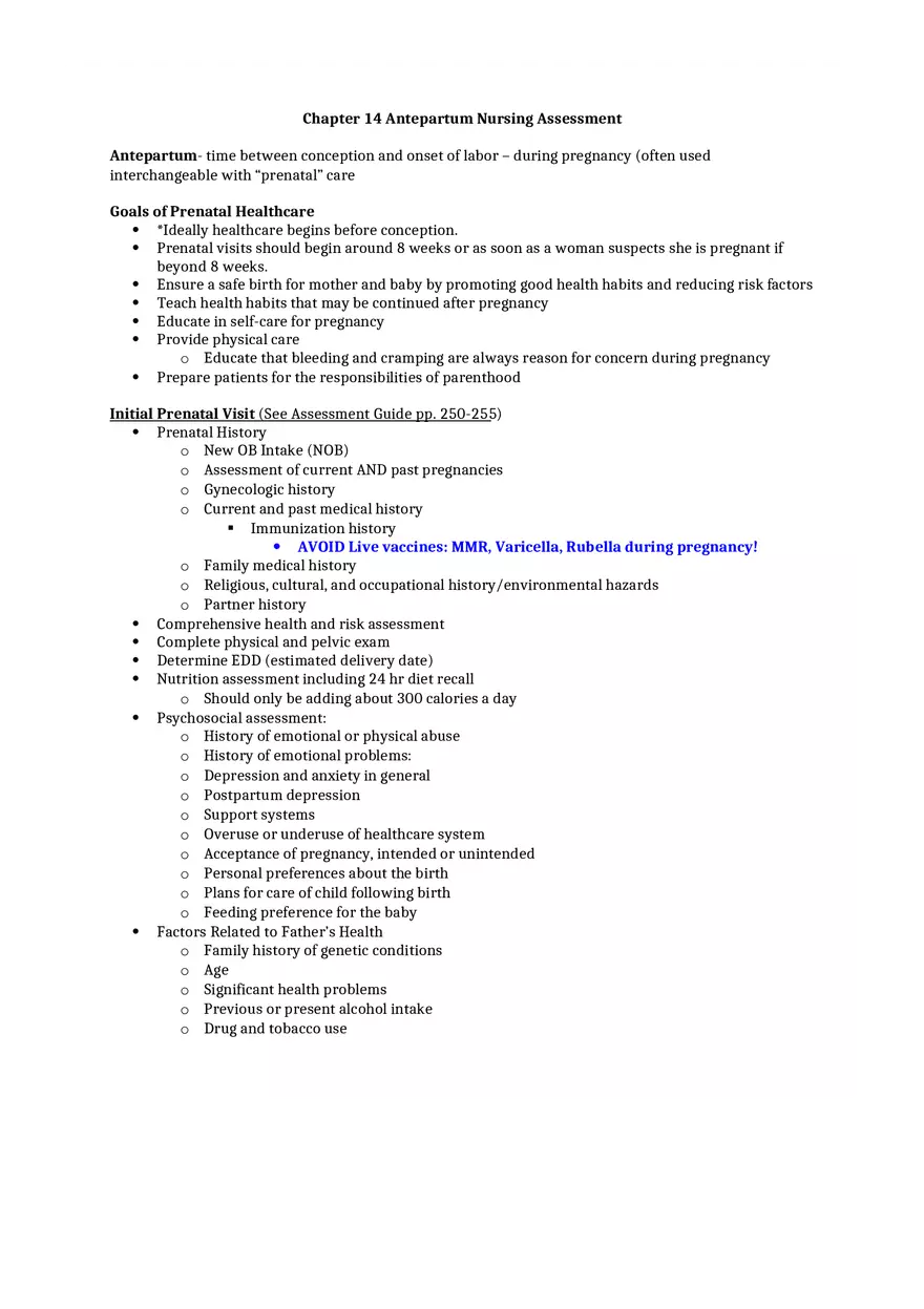 Antepartum Nursing Assessment Notes - Page 1
