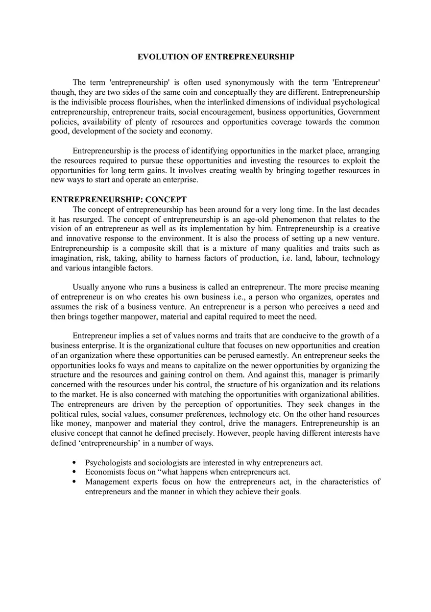 Evolution of Entrepreneurship - Page 1