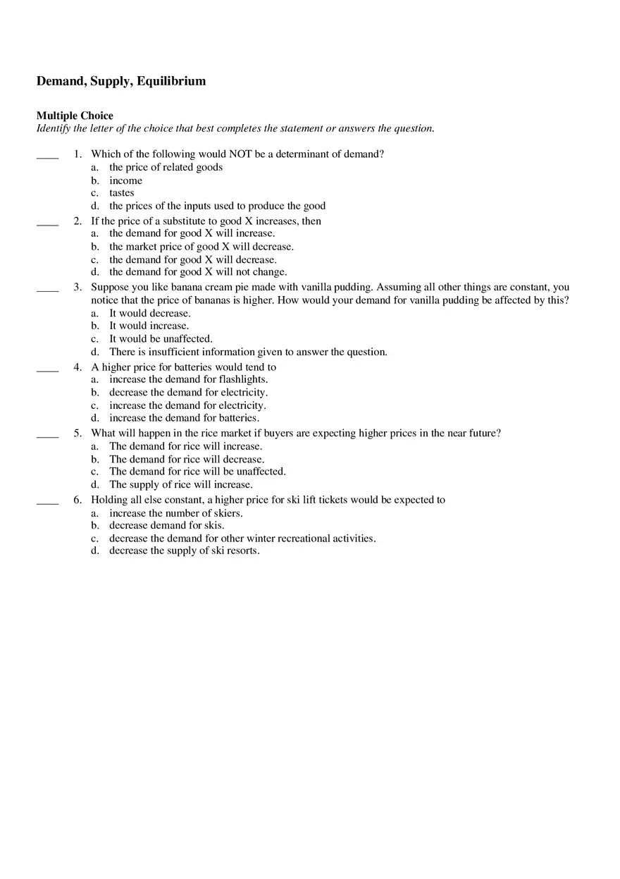 Supply Demand Equilibrium Test Questions - Page 4