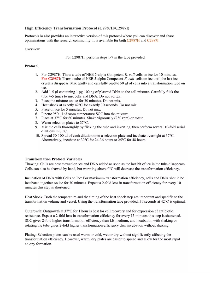 High Efficiency Transformation Protocol - Page 1
