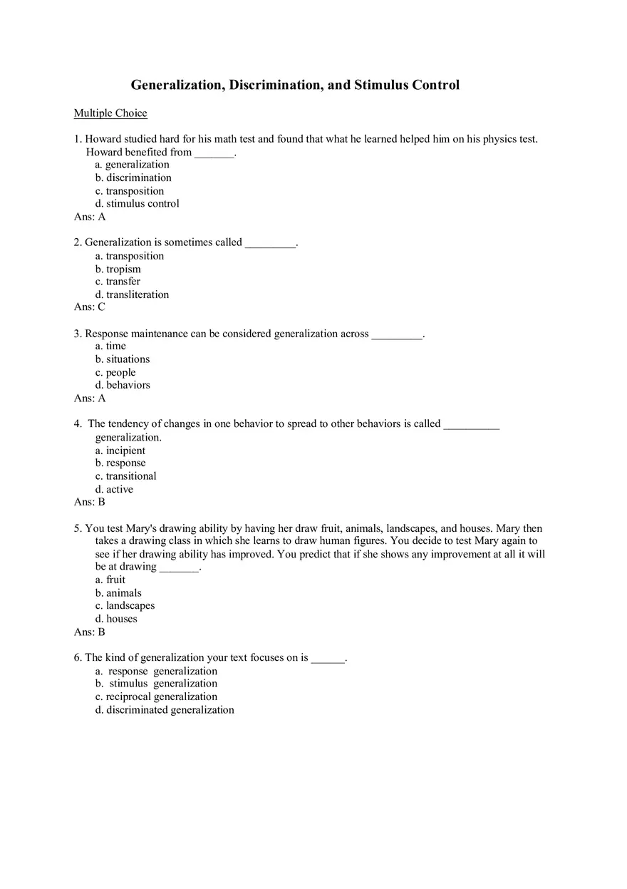 Generalization, Discrimination, and Stimulus Control - Page 1