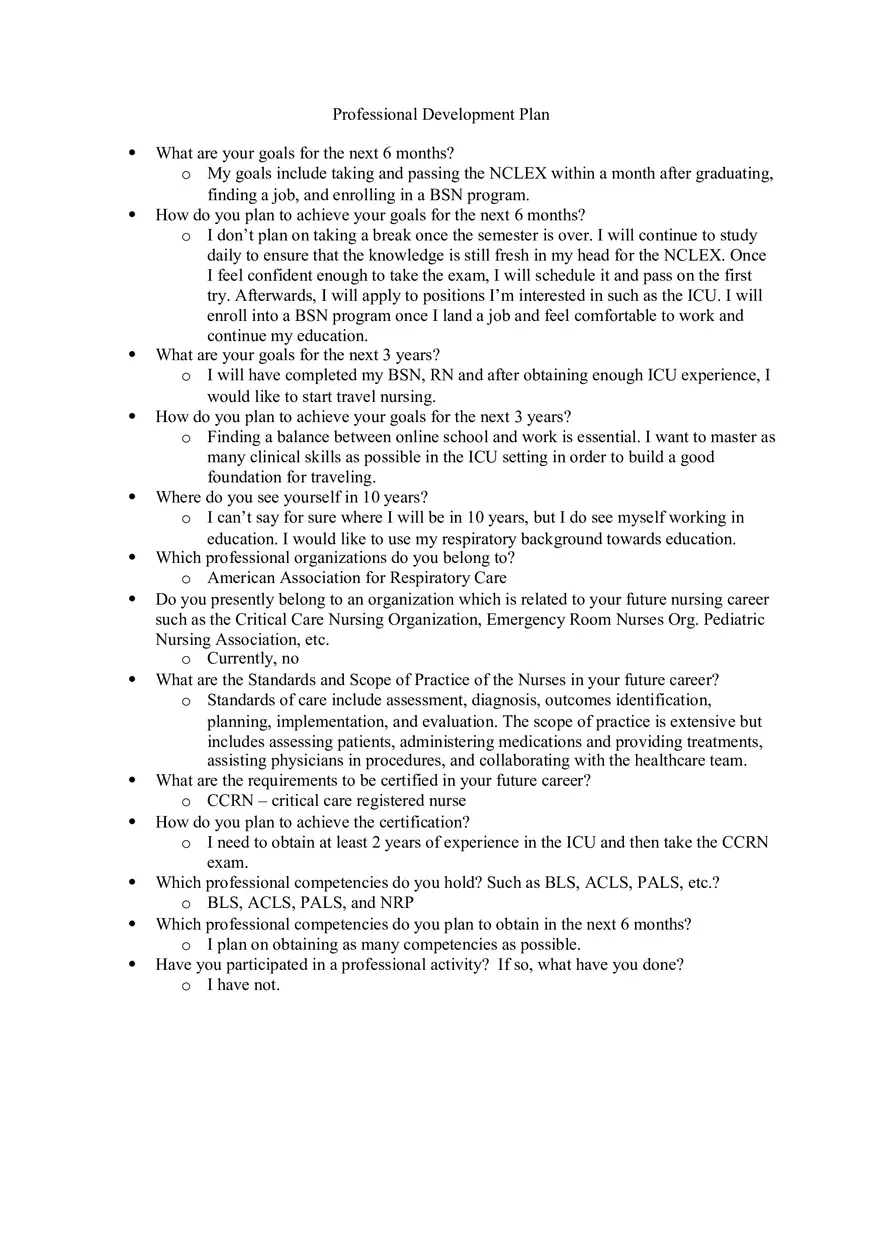 Professional Development Plan - Page 1