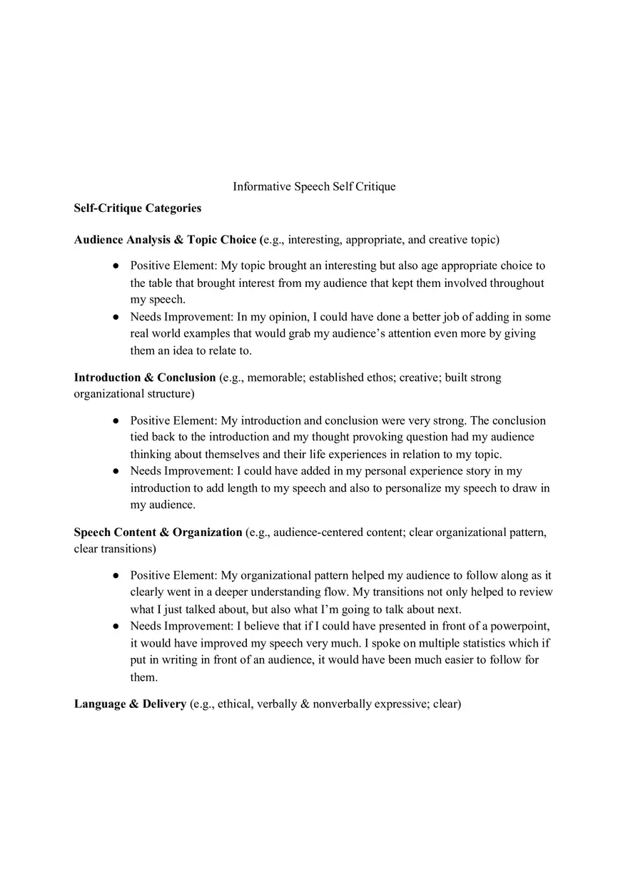 Informative Speech Self Critique - Page 1