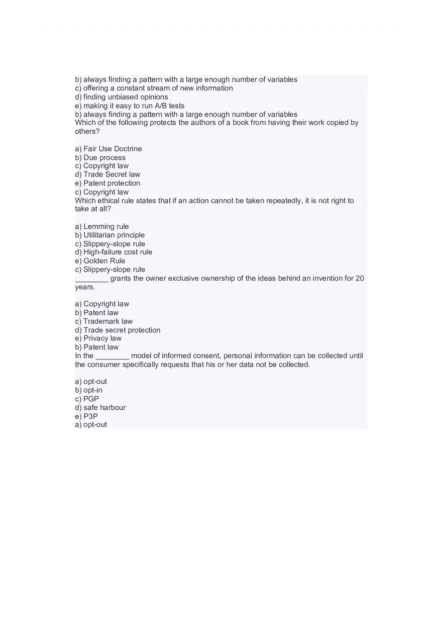 Introduction to Information Systems and Data Analytics Answers Part 8 - Page 10