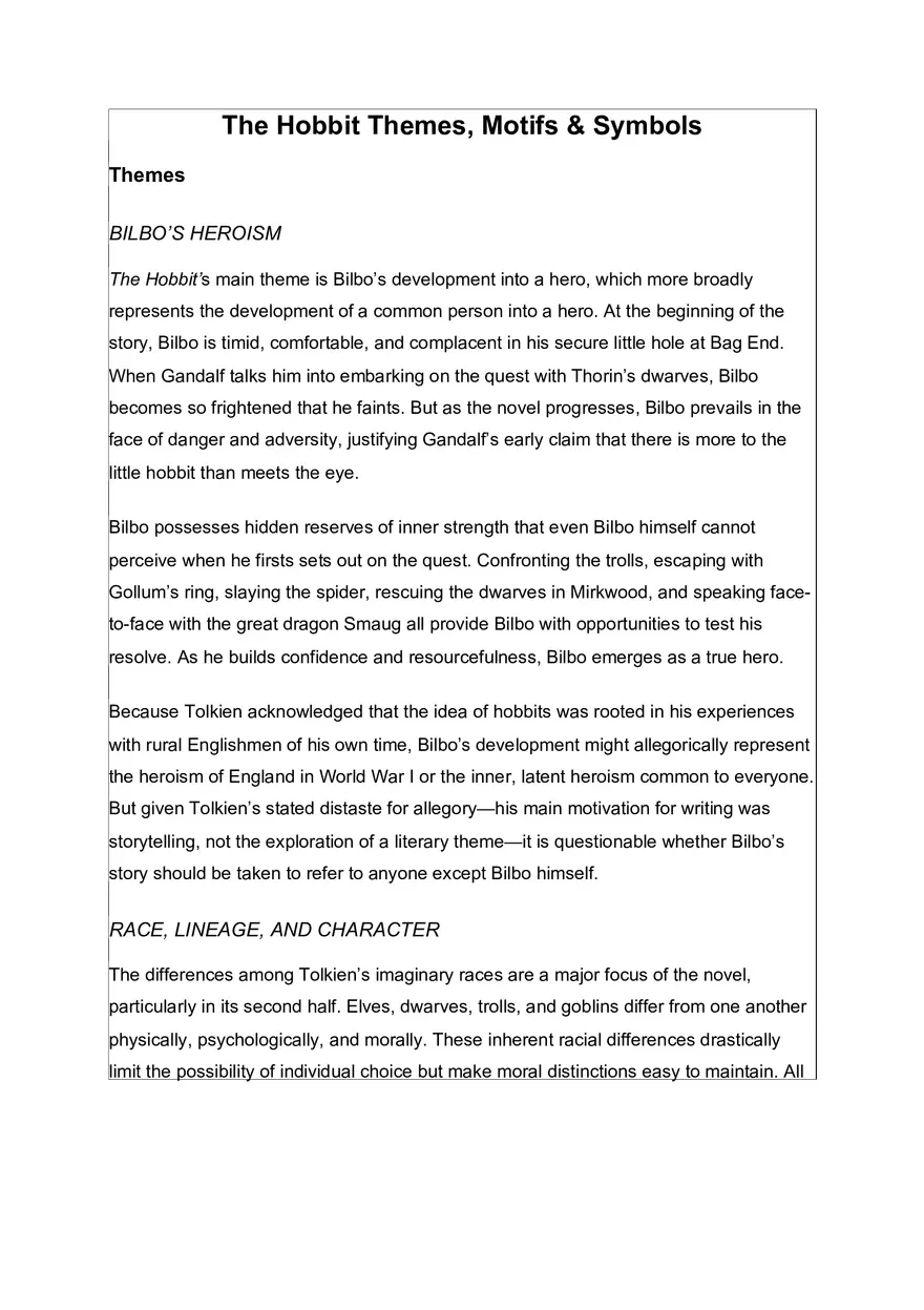 The Hobbit Themes, Motifs Symbols - Page 1