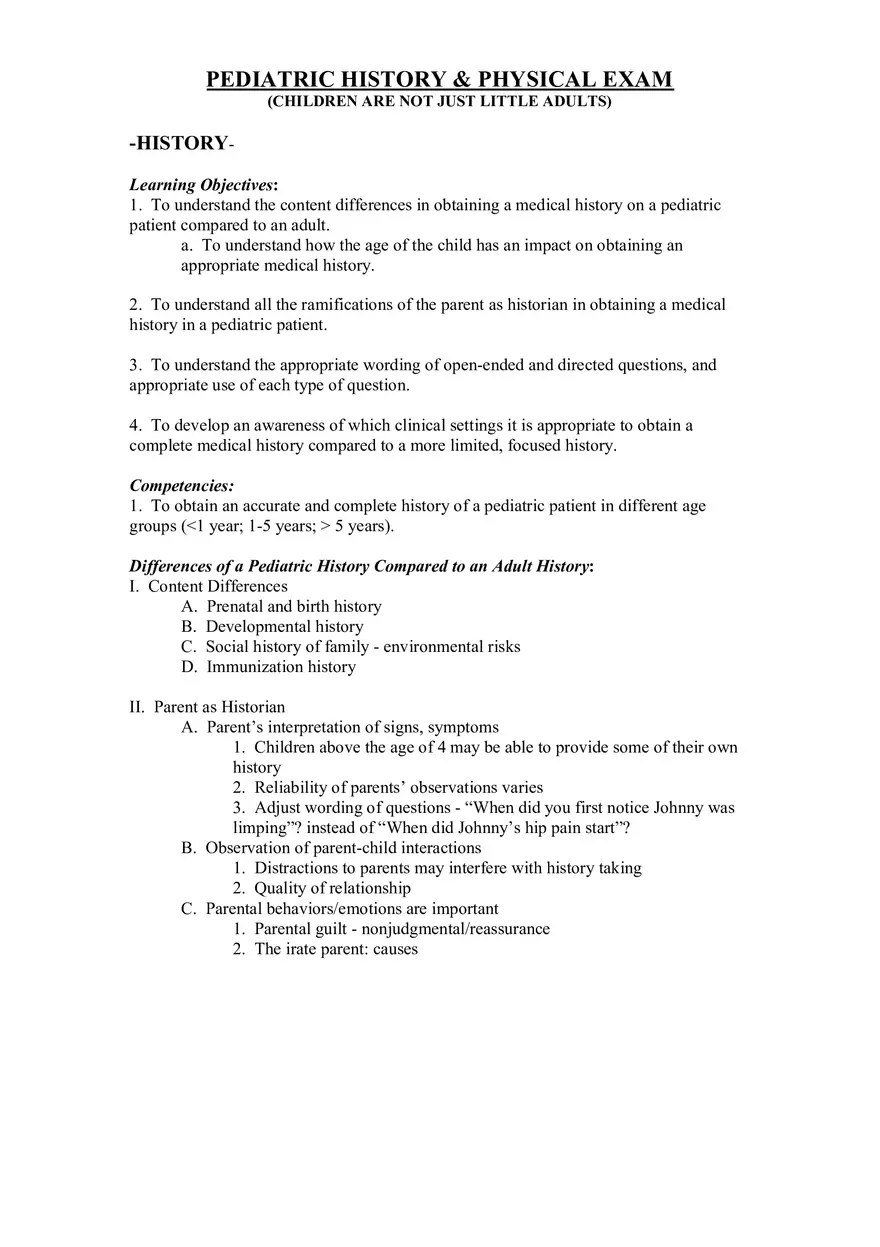Pediatric Assessment Information - Page 1
