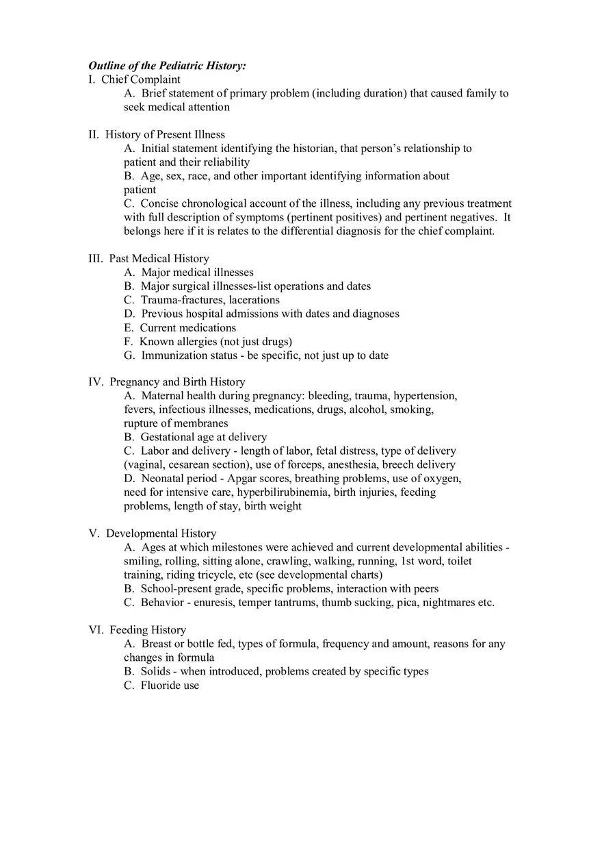 Pediatric Assessment Information - Page 2