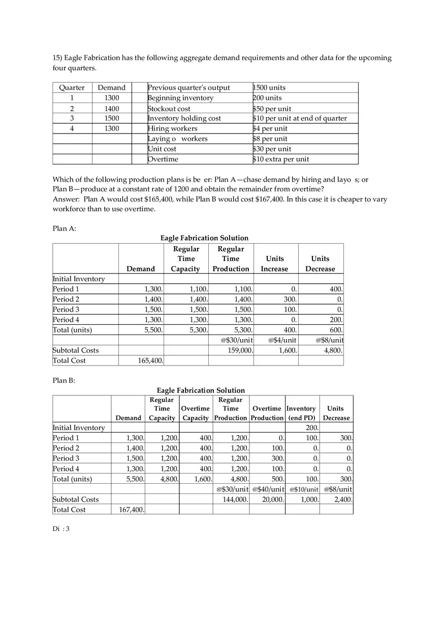 Aggregate Planning and S&OP Answer Key Part 3 - Page 1