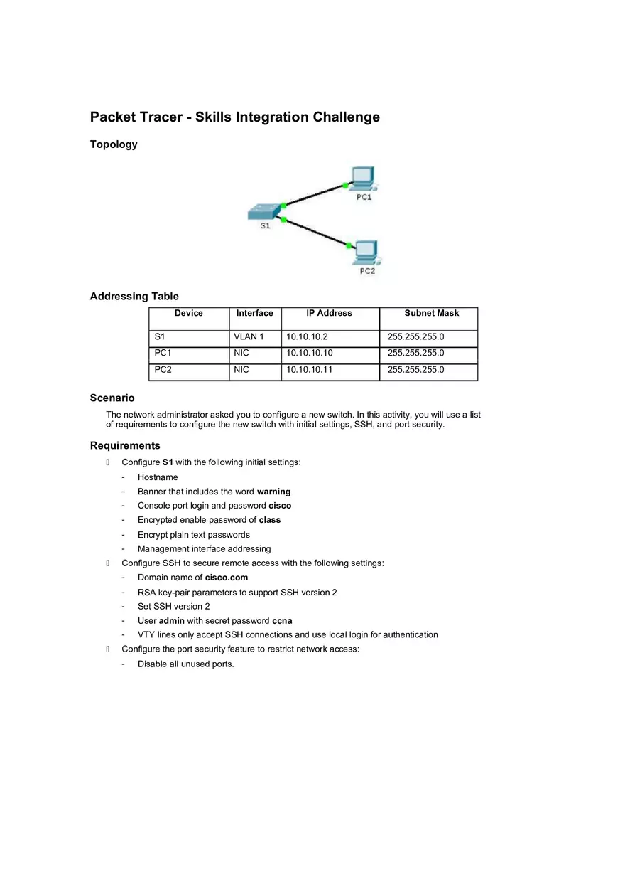 Packet Tracer Skills Integration Challenge - Page 1