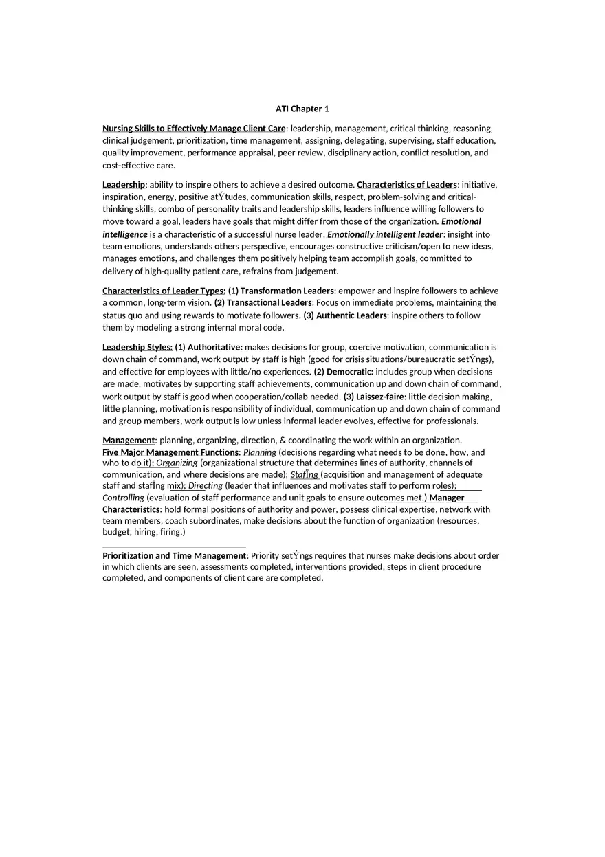 Study Guide Chapter 1 Leadership Management - Page 1