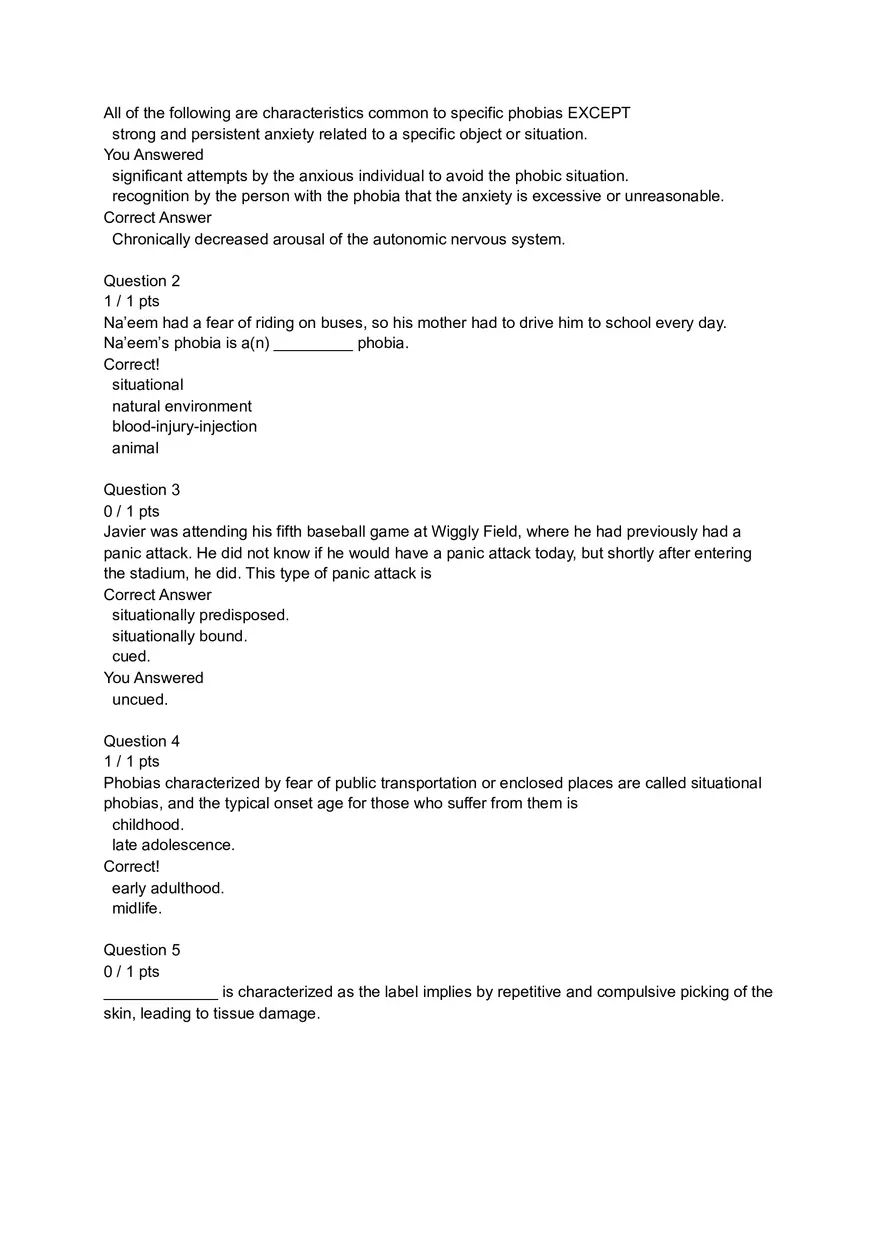 Specific Phobias Answers - Page 1