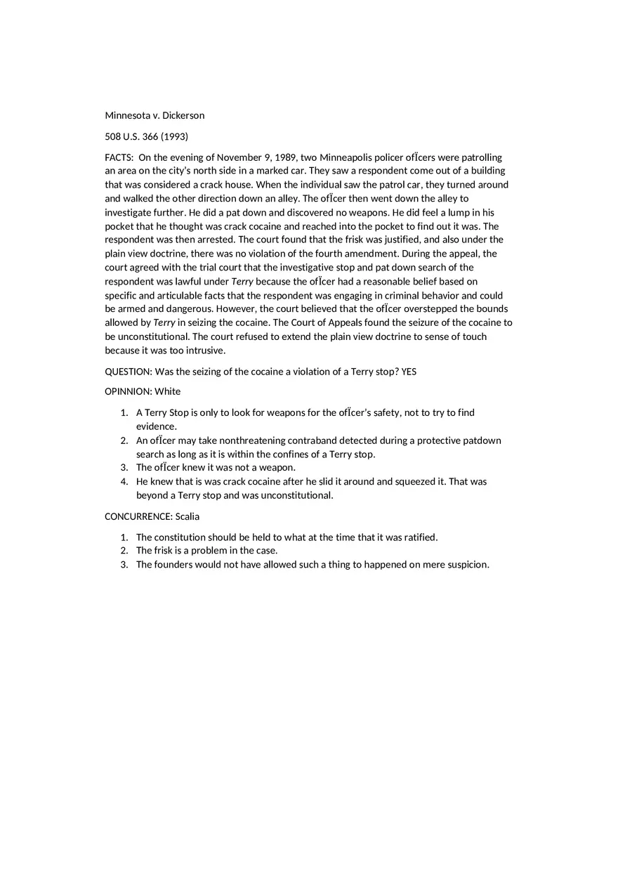 Minnesota v Dickerson - Case - Page 1
