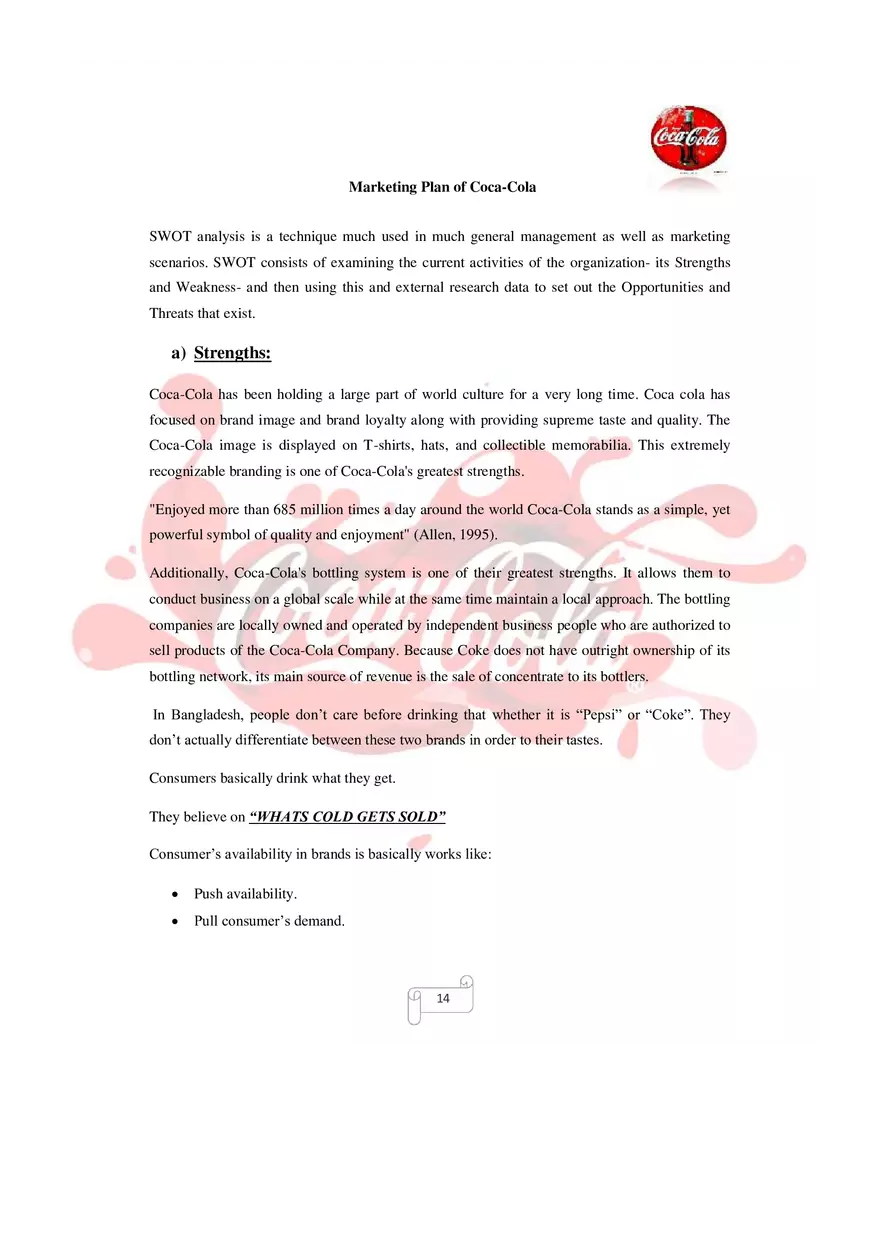 Marketing Plan of Coca-Cola Part 2 - Page 2