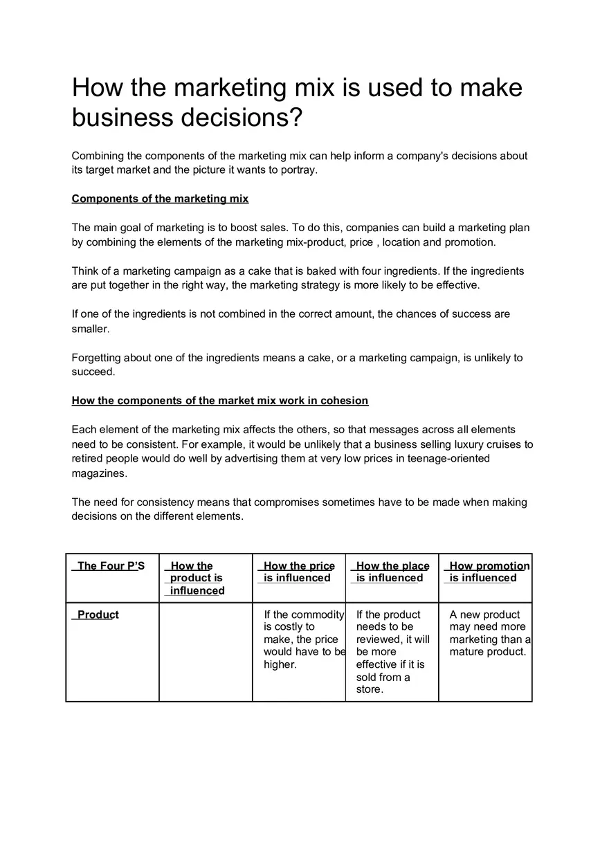 How the Marketing Mix is Used to Make Business Decisions - Page 1