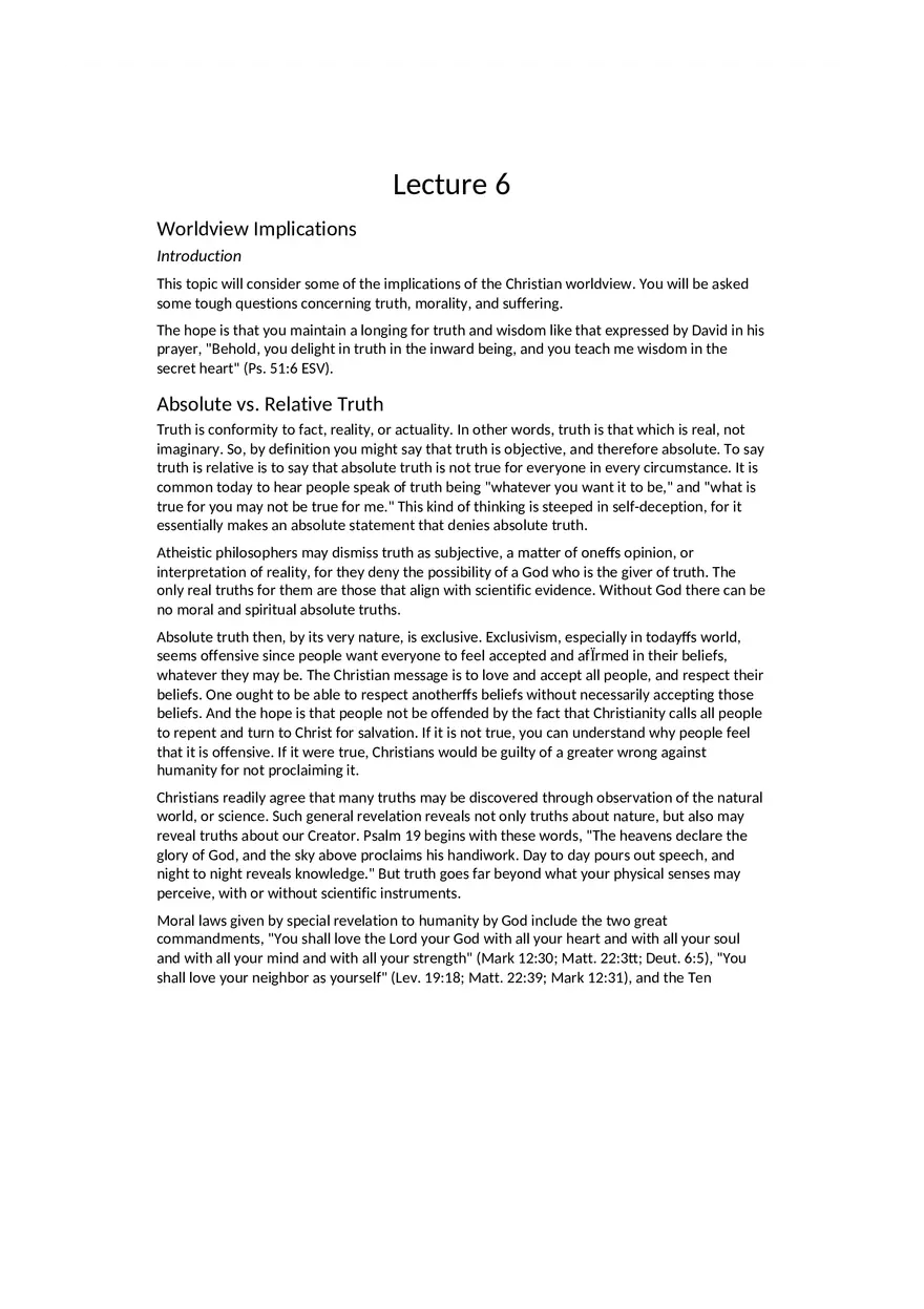 Lecture 6 - Christian Worldview - Page 1
