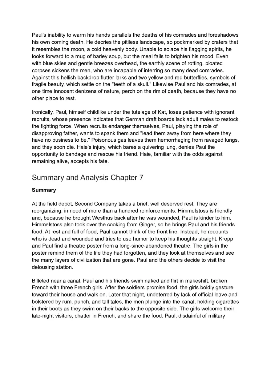 All Quite on the Western Front (Chapter 5-9) Summary and Analysis - Page 7