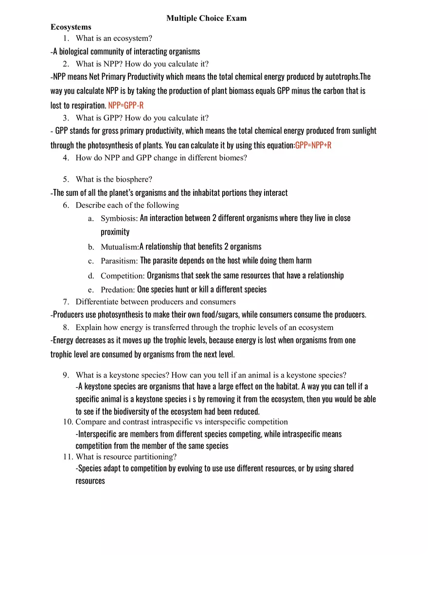 Ecosystems - Exam Guide - Page 1