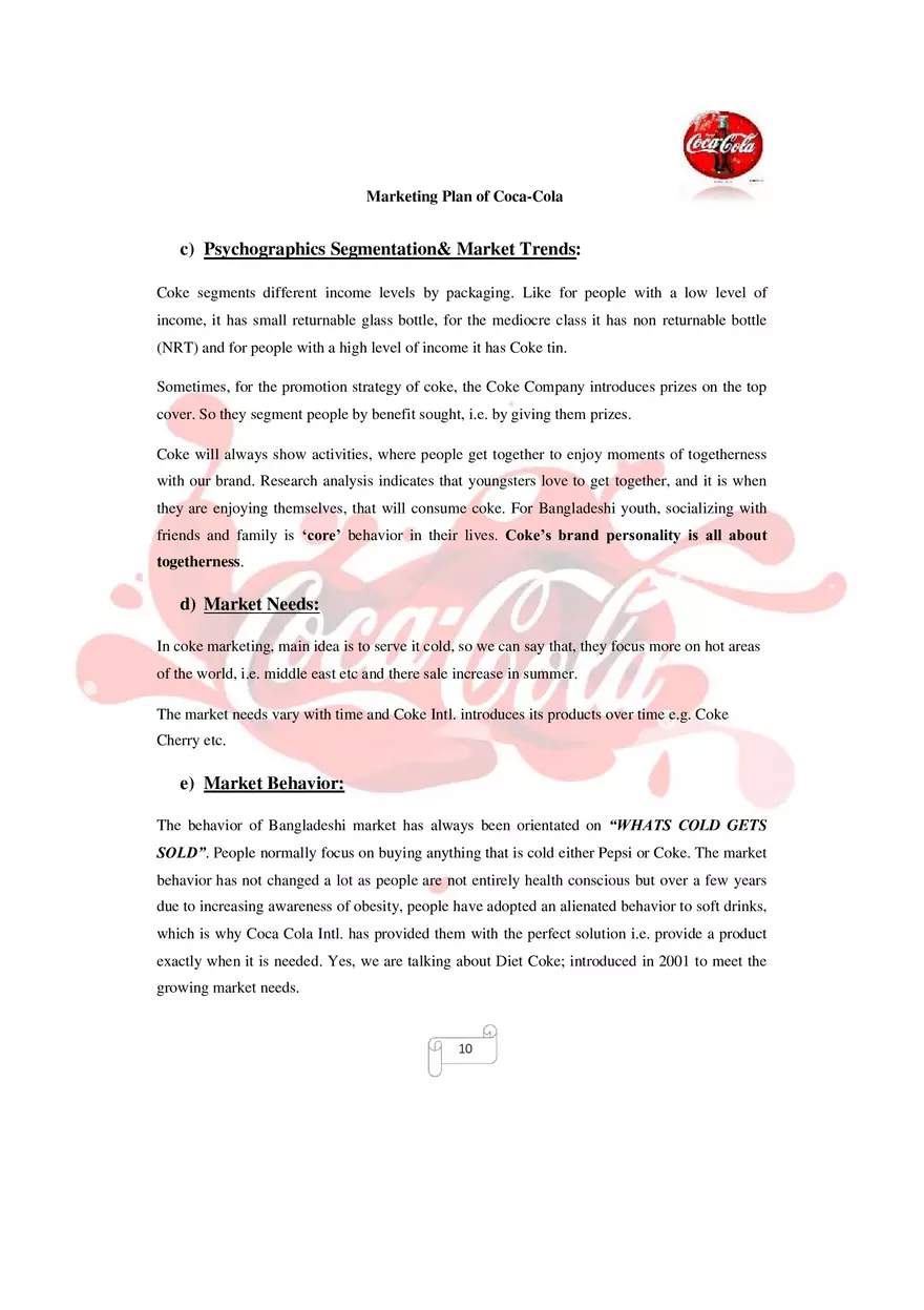 Marketing Plan of Coca-Cola Part 1 - Page 12
