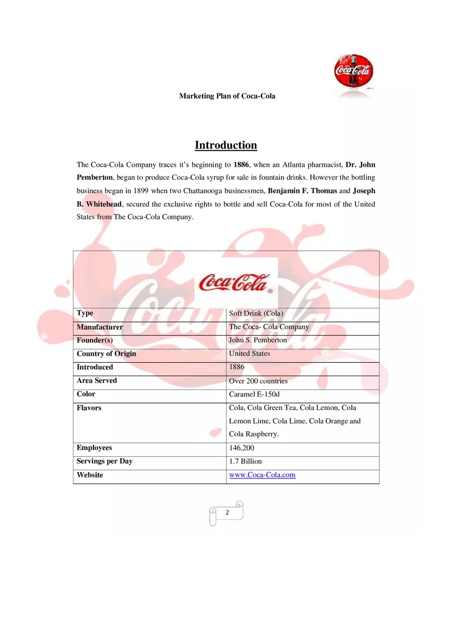 Marketing Plan of Coca-Cola Part 1 - Page 2