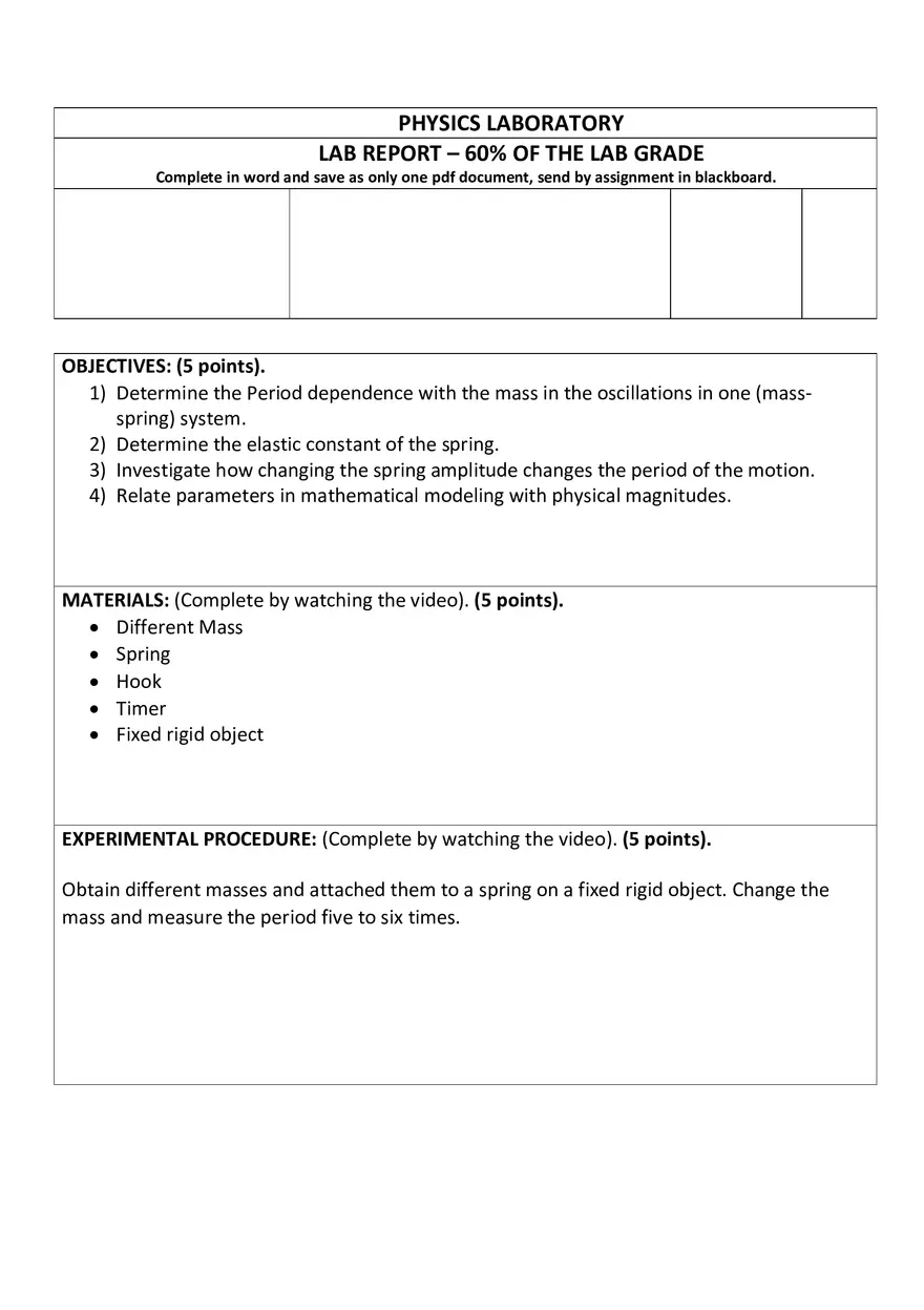 Simple Harmonic Motion Lab 10 - Page 1