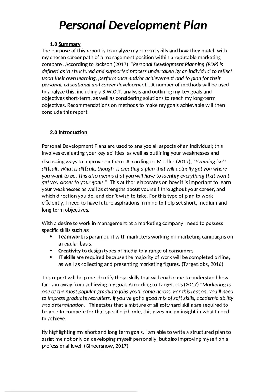 Personal Development Plan Assignment - Page 1