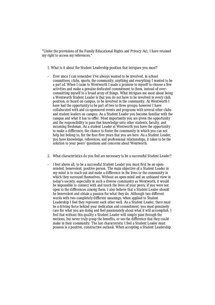 Sample Leadership Essay - Page 1
