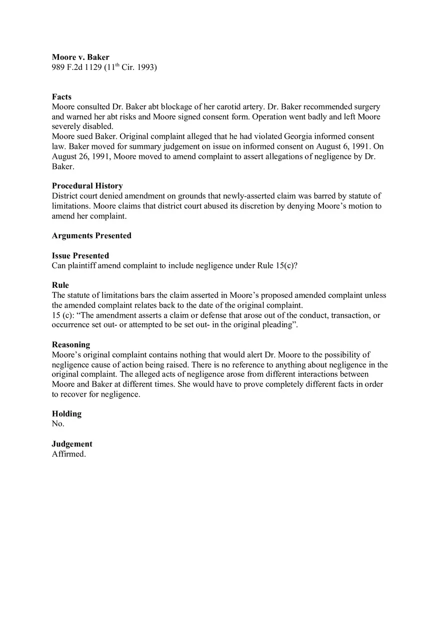 Moore v Baker Case - Page 1