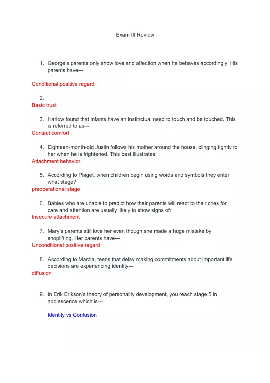Attachment, Identity, and Cognitive Stages Answers - Page 1