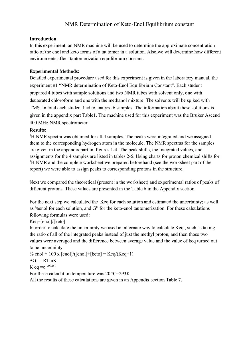 NMR Laboratory Report - Page 1