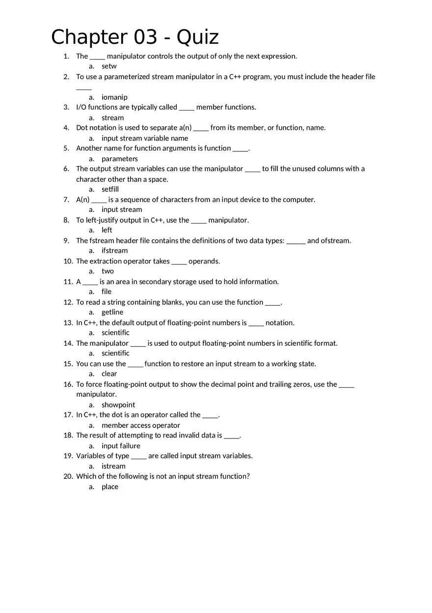 Programming Fundamentals Quiz 3 - Page 1